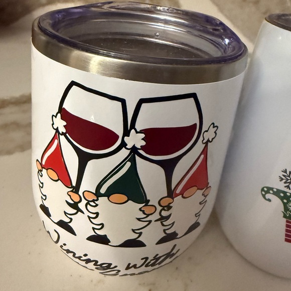 SET of 3 Thermal Wine or Anytime Wine Gnome Glasses w Lids - Picture 3 of 7